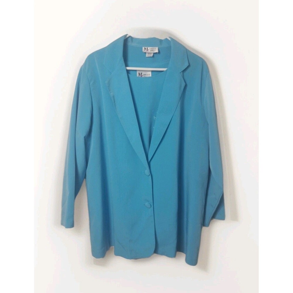 VTG Maggie Sweet Set Of 2 Blue Blazer & Blouse SZ 1X Polyester Made In USA -Read